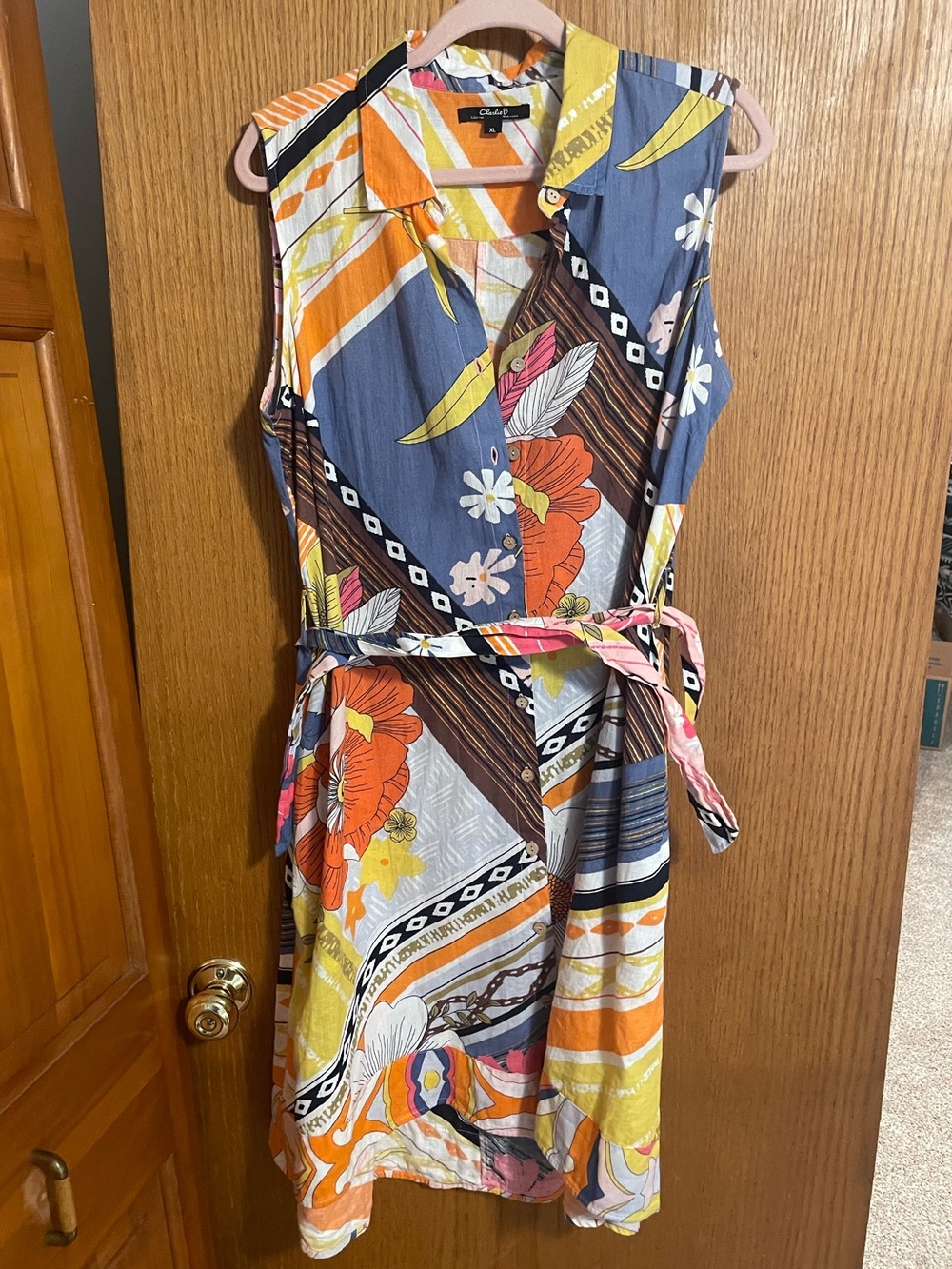 CHARLIE B Carousel Multicolor Floral Midi Shirt Dress XL